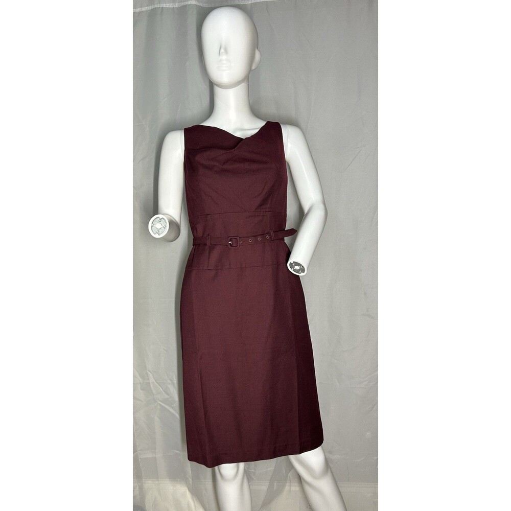 Ann Taylor Women’s Sheath Dress Size 2 Burgundy Wine Wool Blend Asymmetric Neck